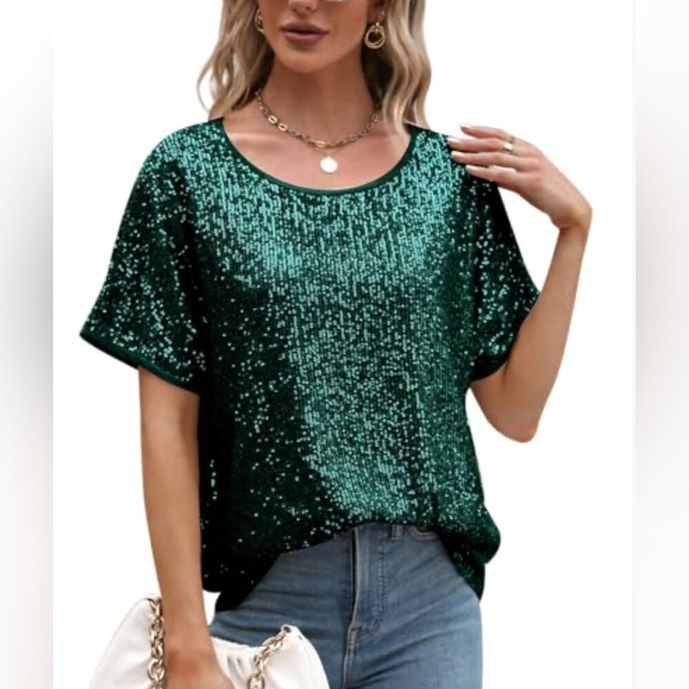 NWT SUCOLAN Sparkly Off The Shoulder‎ Blouses Crew Neck Glittery Cocktail M 8 10